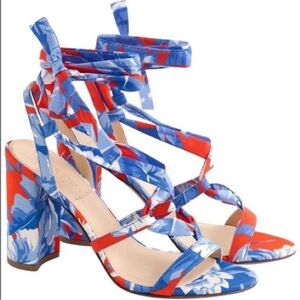 J. Crew Ratti Red and Blue Floral Print Heels